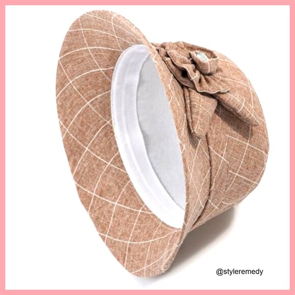Cotton Linen Foldable Bucket Hat for Women, Floral Fedora